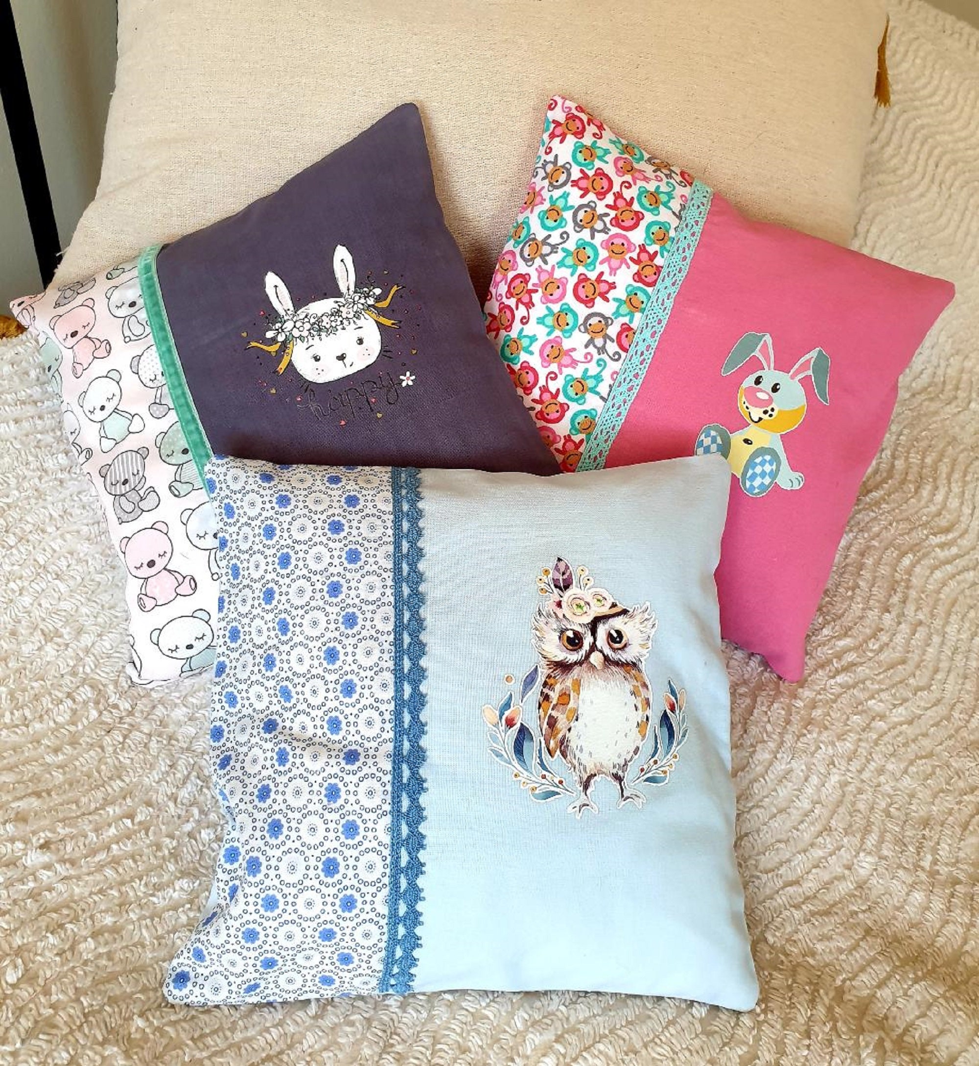 Mini Coussins Pour Enfants, 24x24cm, 100% Coton, Déhoussables, Lavables, Hypoallergéniques, Personna