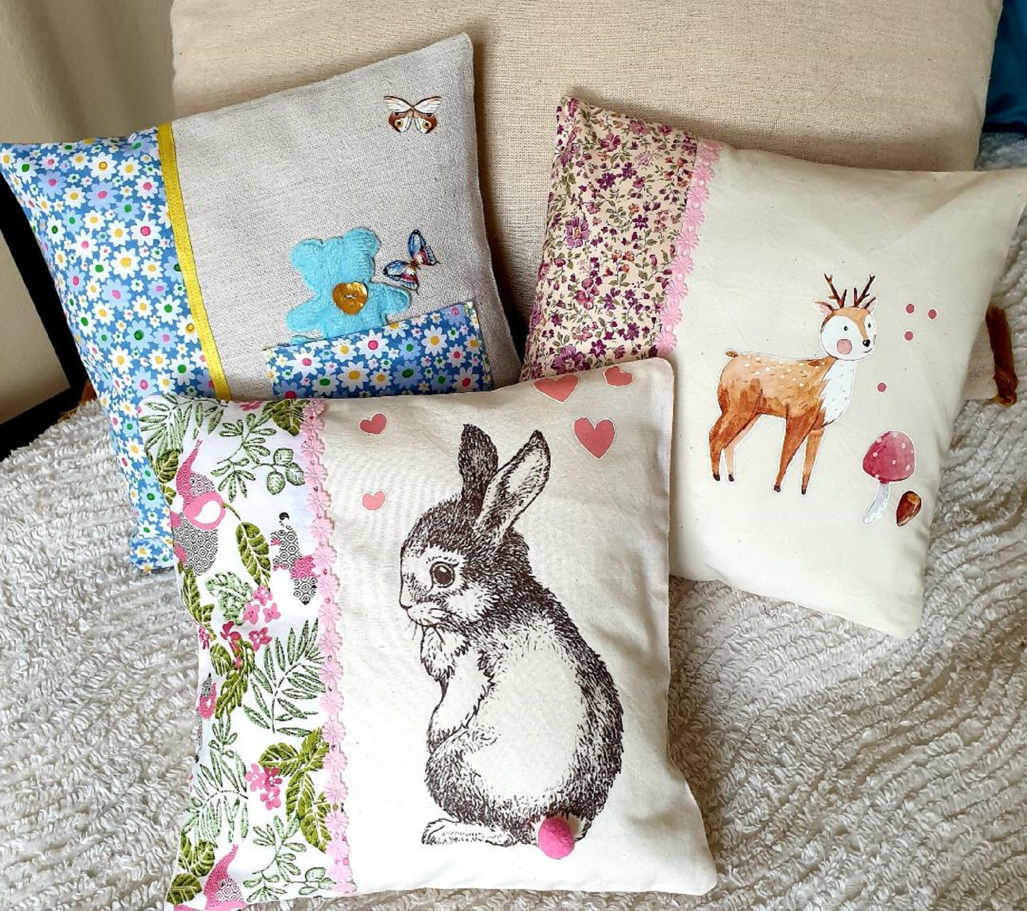 Mini Coussins Pour Enfants, 24x24cm, 100% Coton, Déhoussables, Lavables, Hypoallergéniques, Personna