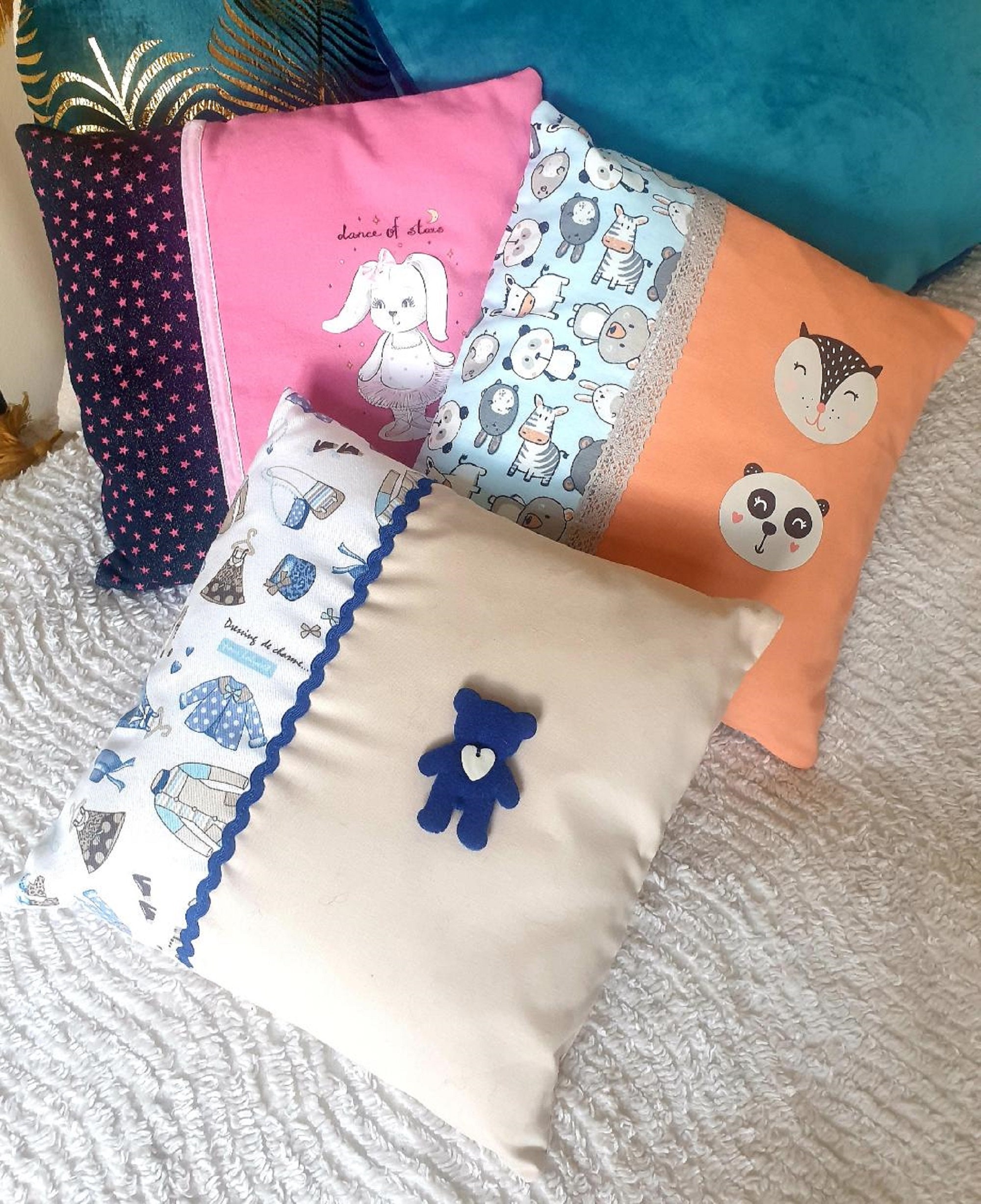 Mini Coussins Pour Enfants, 24x24cm, 100% Coton, Déhoussables, Lavables, Hypoallergéniques, Personna