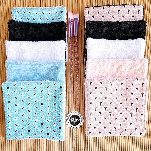 10 lingettes + 1 filet de lavage assorti 100 % coton certifié Oekotex et éponge bambou, 10x10 cm pour un démaquillage économique tout doux