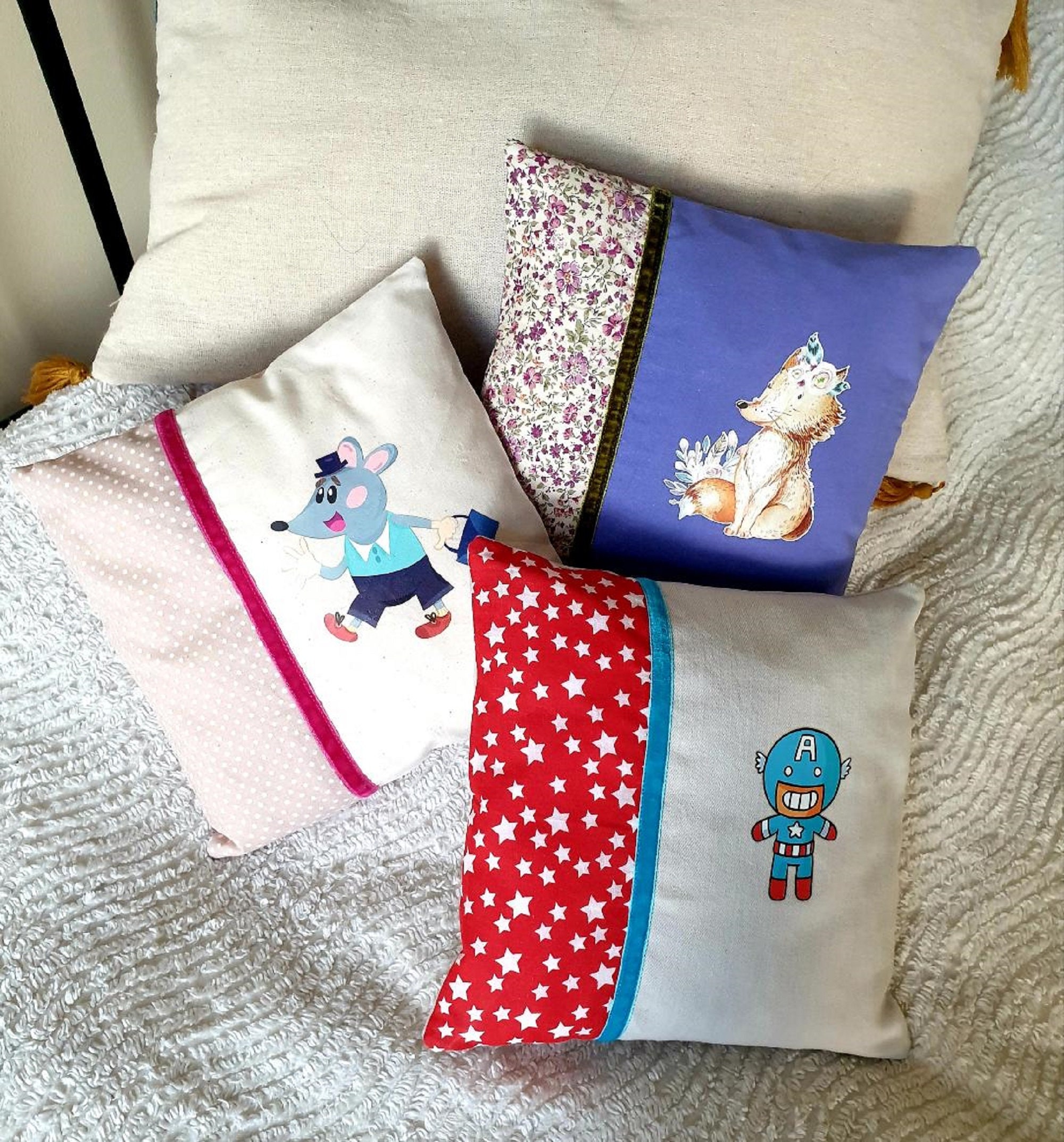 Mini Coussins Pour Enfants, 24x24cm, 100% Coton, Déhoussables, Lavables, Hypoallergéniques, Personna