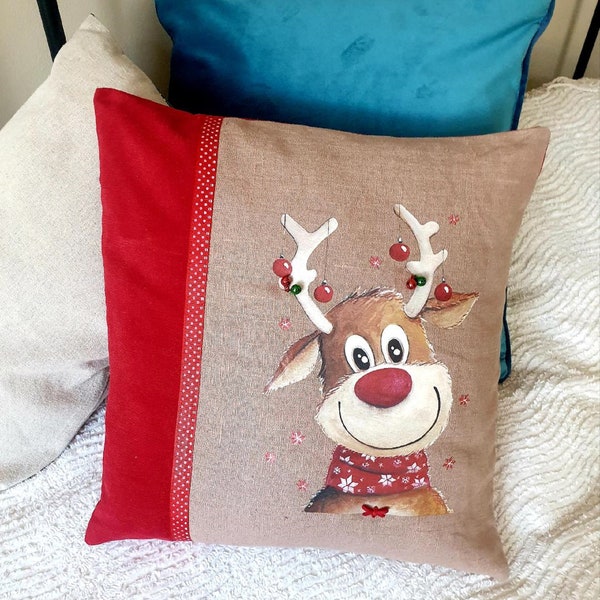 housse de coussin en lin 40 x 40 cm, pièce unique pour une déco intérieure de Noël originale