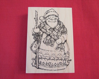 Vintage Santa Rubber Stamp monté sur bois