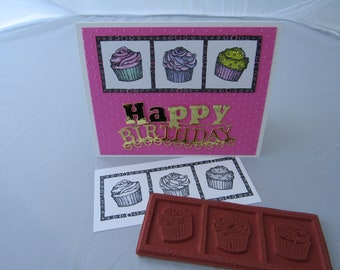 Cupcake Trio Cling Mounted Rubber Stamp