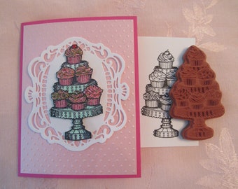 Cupcake Tier with a Cherry on Top Rubber Stamp