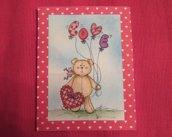 Teddy Bear with "Love" balloon bouquet rubber stamps