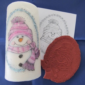 Snowman in Snowflake Frame Rubber Stamp