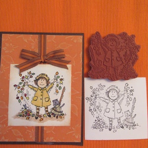 Miss Wilda et ses amis jouant dans les feuilles Rubber Stamp