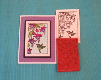 Hummingbird and Fuchias Rubber Stamp