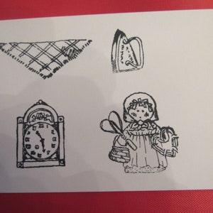 Corn Husk Doll, Country Clock, Iron and Scarf Rubber Stamps