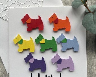 Handmade Westie Card: Rainbow West Highland Terrier with Cravat