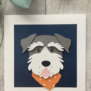 Cartão feito à mão - cachorro Schnauzer usando gravata - pode ser personalizado