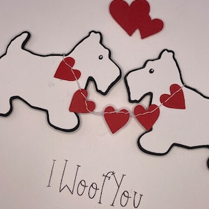Handgemachte Karte - West Highland Terrier Westie - Valentine - Rote Herz Wimpelkette Hundeliebhaber - kann personalisiert werden