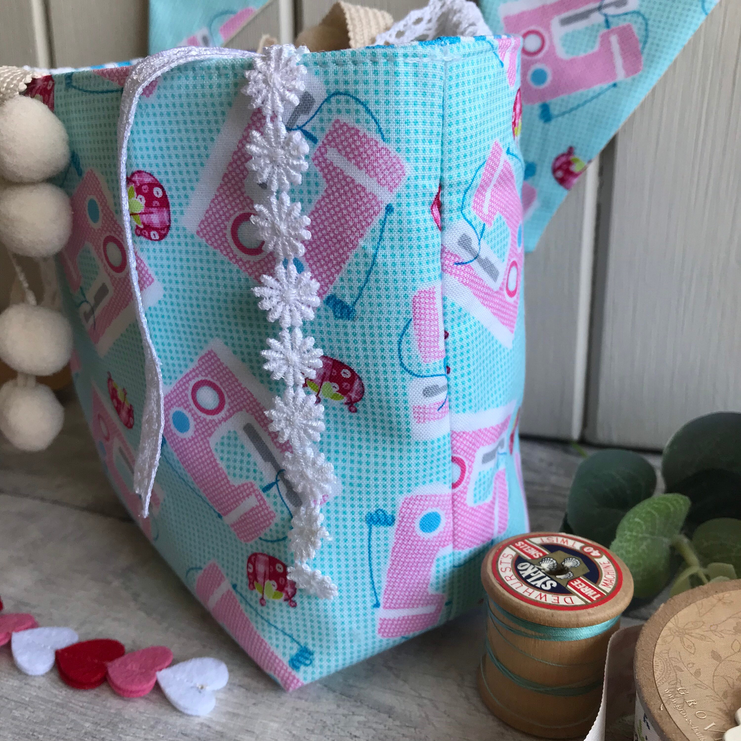 Sewing machine themed fabric basket craft storage basket Etsy