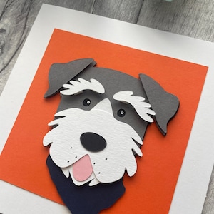 Cartão feito à mão - cachorro Schnauzer usando gravata - pode ser personalizado
