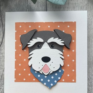 Cartão feito à mão - Cão Schnauzer com gravata - pode ser personalizado