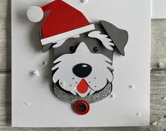 Schnauzer in a Santa Hat Handmade Christmas Card - Can be personalised