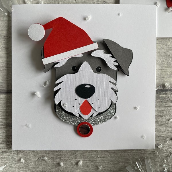 Schnauzer in a Santa Hat Handmade Christmas Card - Can be personalised