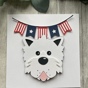 Handgemaakte kaart USA patriottische Stars and Stripes Westie-hond kan worden gepersonaliseerd