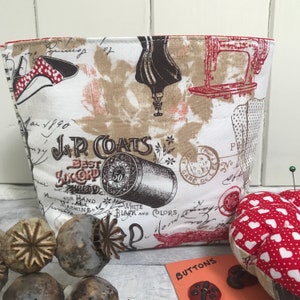 Sewing dressmaking vintage Parisian themed fabric basket, craft storage basket, thread catcher, sewing room accessory