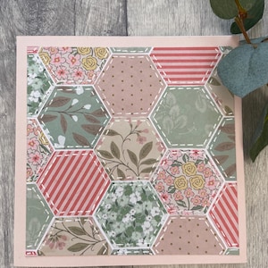 Stile patchwork carta inglese patchwork cucito tema fatto a mano biglietto di compleanno rosa verde