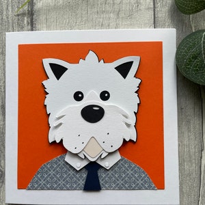 Handgemachte Westie Karte - West Highland Terrier mit Hemd und Krawatte - kann personalisiert werden