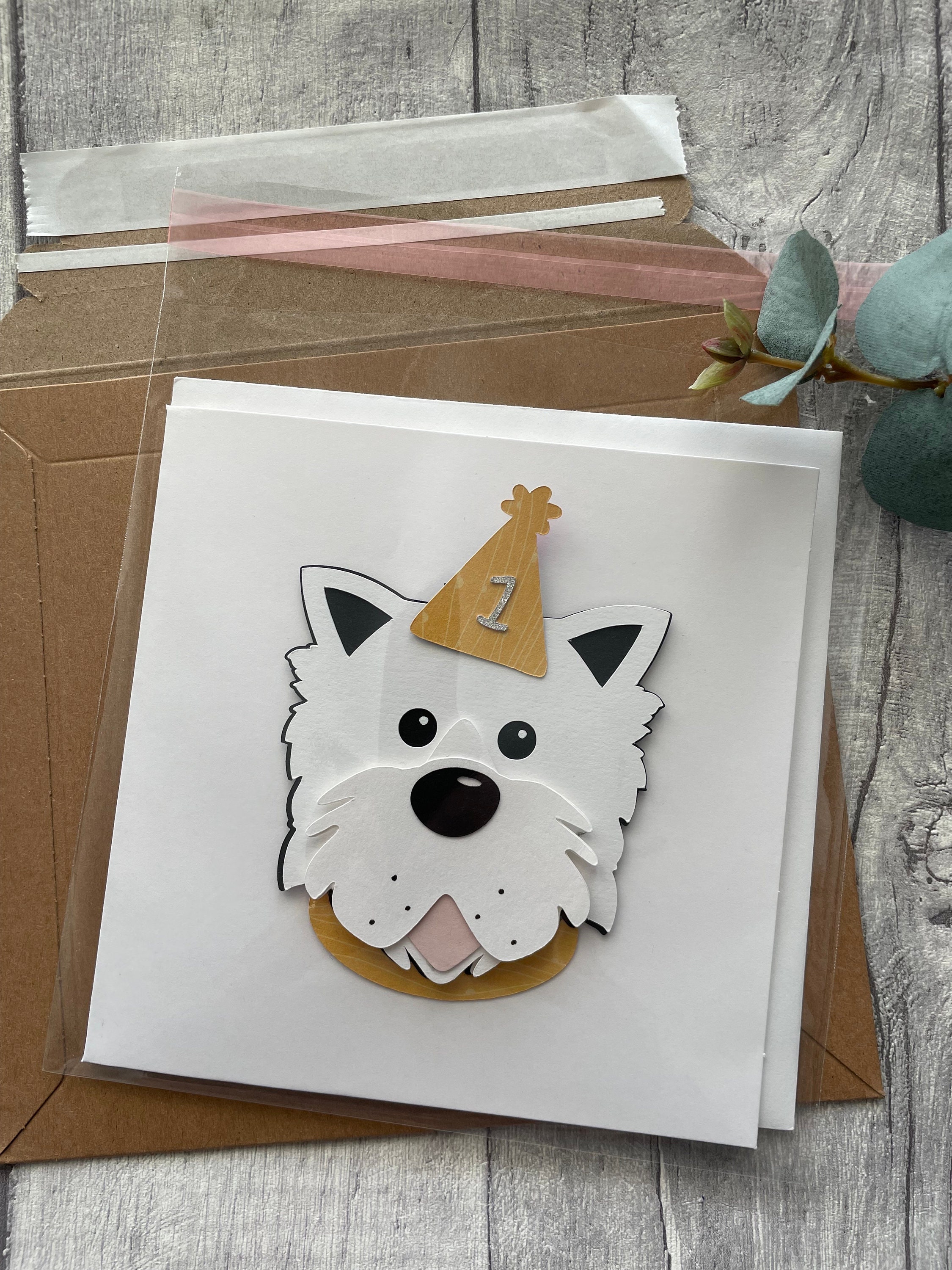 Handmade Westie Dog With Age Party Hat Card Can Be Personalised Other ...