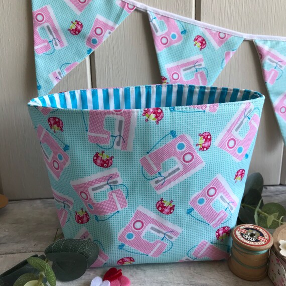 Sewing machine themed fabric basket craft storage basket Etsy