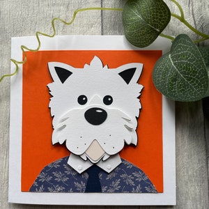 Handgemachte Westie Karte - West Highland Terrier mit Hemd und Krawatte - kann personalisiert werden