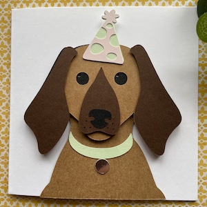 Handgemachte Dachsund Glückwunschkarte - Partyhut - Fliege - Hundeliebhaber - Geburtstag - mit personalisierbar