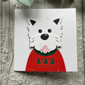 Handmade West Highland Westie in a Christmas ugly jumper Christmas Card - can be personalised