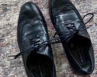 Mens Black Leather Gordon Rush Lace Up Dress Shoes - Size 10.5M Gordon Rush Black Leather Wingtips Shoes - Etsy main image 4