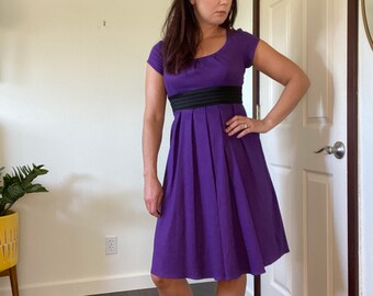 Vintage Jody of California Short Sleeve Purple Chiffon Sash Tie Party/Cocktail/Holiday Dress
