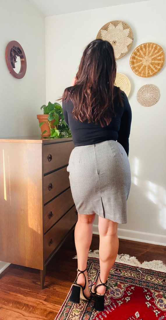 1990s Talbots Petites Houndstooth Wool Pencil Ski… - image 8