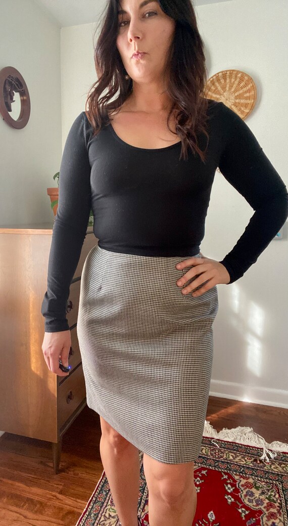 1990s Talbots Petites Houndstooth Wool Pencil Ski… - image 4