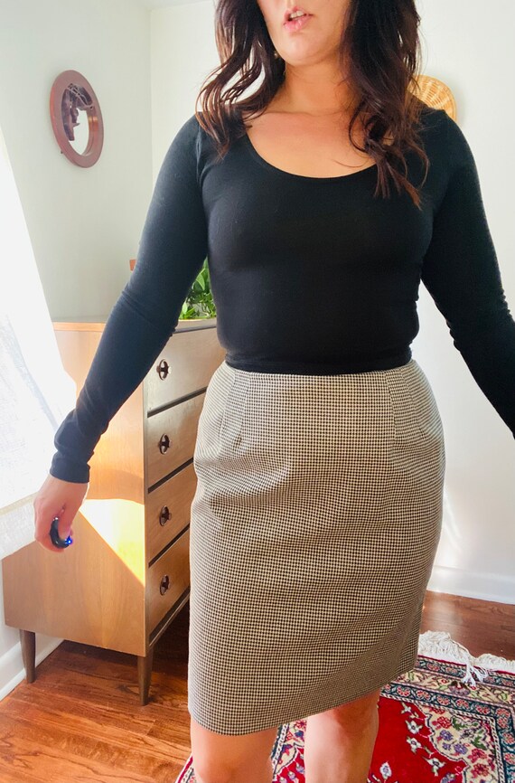 1990s Talbots Petites Houndstooth Wool Pencil Ski… - image 7