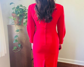 1990s Vintage Casual Corner Long Sleeve Body Con Cherry Red Dress