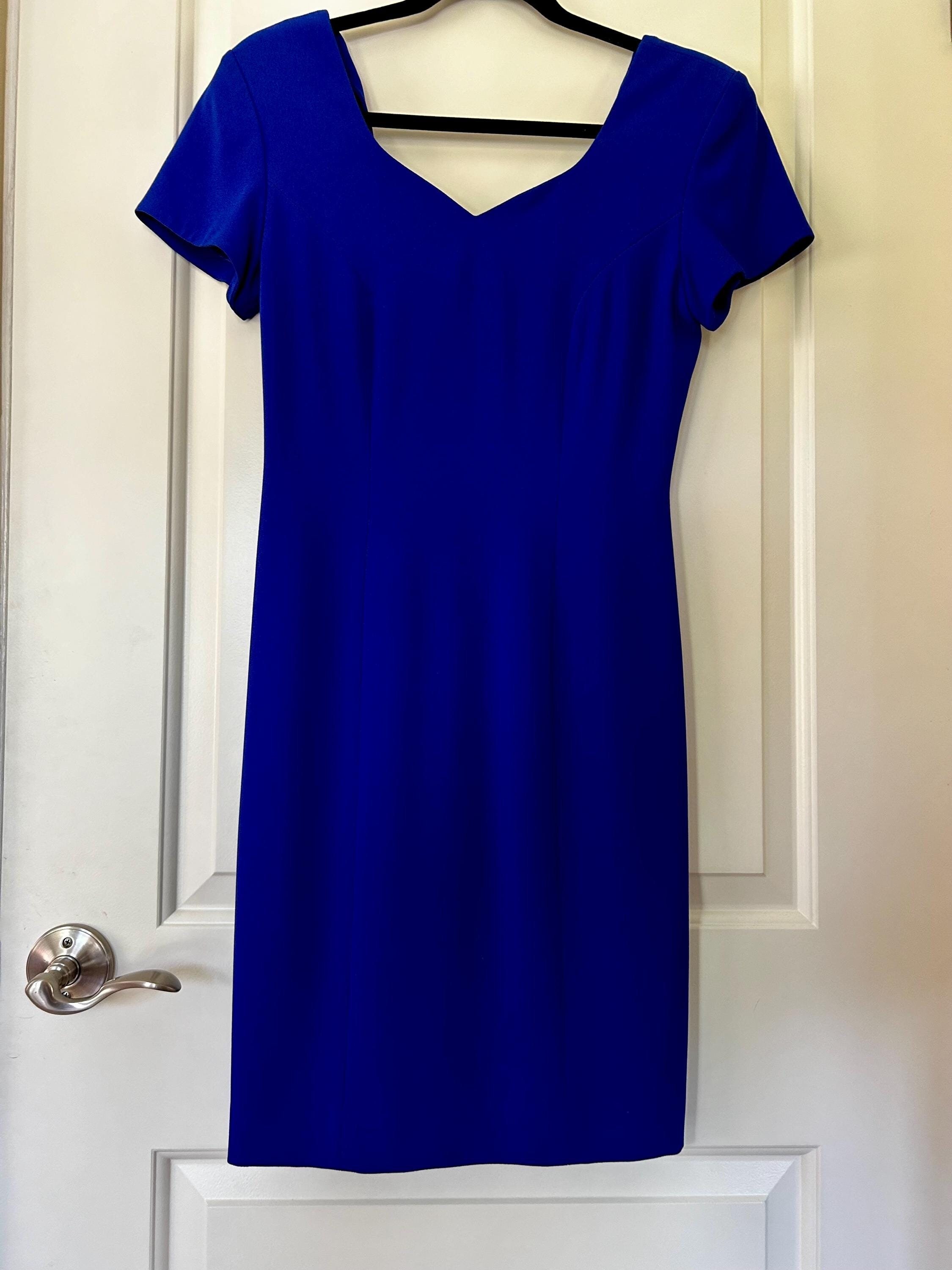 Preview Collection 1990s cobalt blue short sleeve sweetheart neck cocktail dress