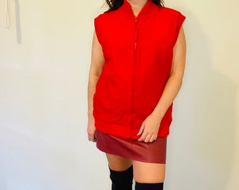 Vintage St. John’s Bay Red Cotton Corduroy Quilt Lined Zip Front Vest