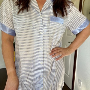 Vintage Sophia by Delicates Silky Baby Blue & White Check Short Sleeve Sleep Top, Night Shirt, Nightgown image 7
