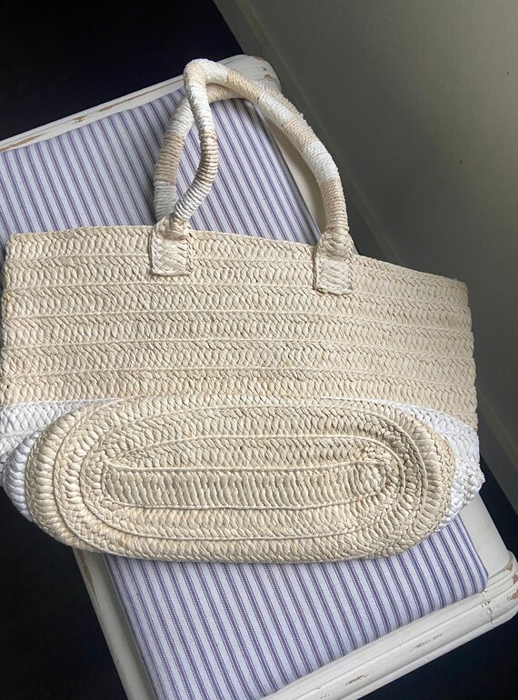 Ivory and Straw Tote, Handbag, Shoulder Bag, Boho… - image 5