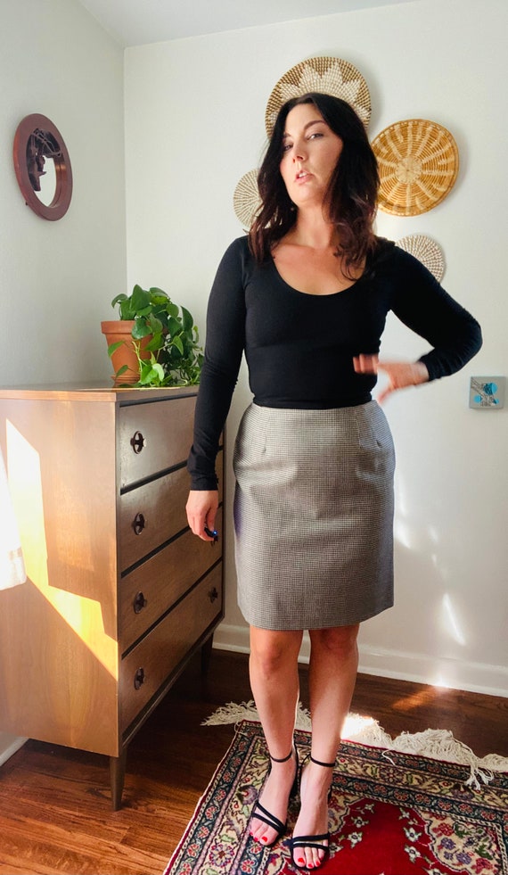 1990s Talbots Petites Houndstooth Wool Pencil Ski… - image 2