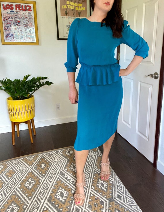 Vintage Jody of California Teal Semi Sheer Peplum Dress - Etsy