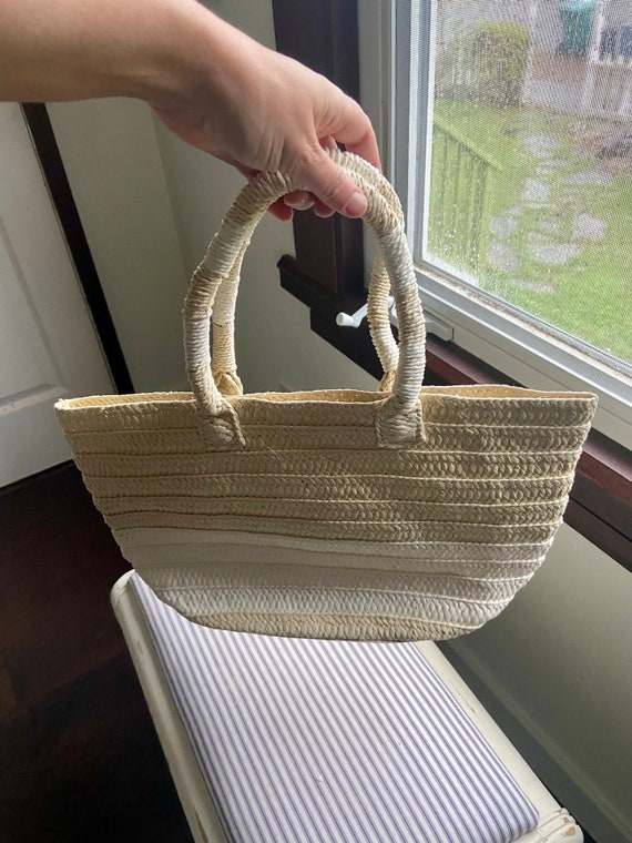 Ivory and Straw Tote, Handbag, Shoulder Bag, Boho… - image 4