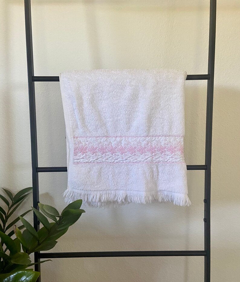 Vintage Wamsutta Heritage Towels White & Pink Cotton Floral Etsy