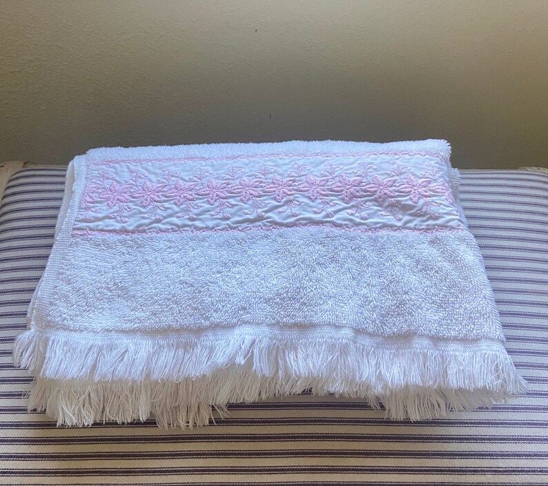 Vintage Wamsutta Heritage Towels White & Pink Cotton Floral Etsy