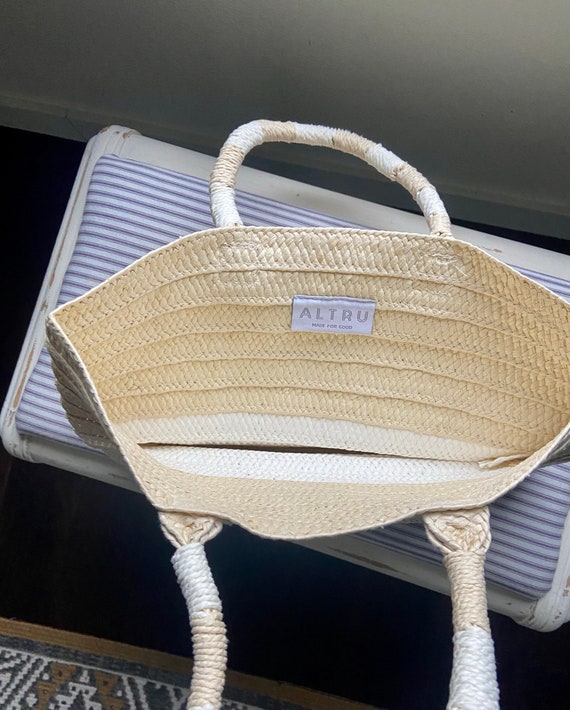 Ivory and Straw Tote, Handbag, Shoulder Bag, Boho… - image 2