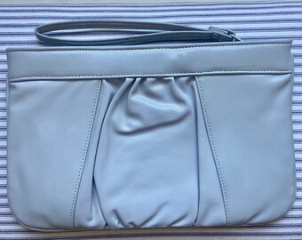 1980s Vintage Gray Leather Envelope Clutch