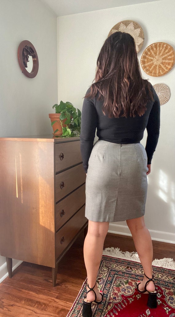 1990s Talbots Petites Houndstooth Wool Pencil Ski… - image 5