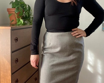 1990s Talbots Petites Houndstooth Wool Pencil Skirt